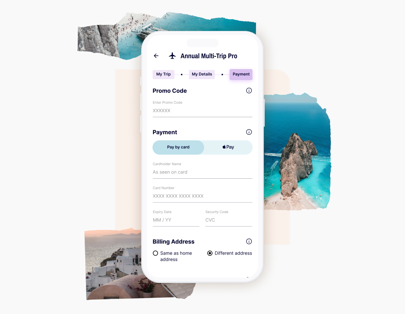 A mobile phone showing the payment page when purchasaing Gigasure Travel Insurane policy for Greece