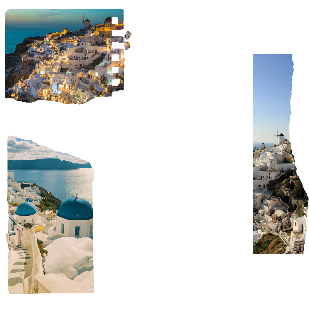 A collage featuring iconic sea views from Greece