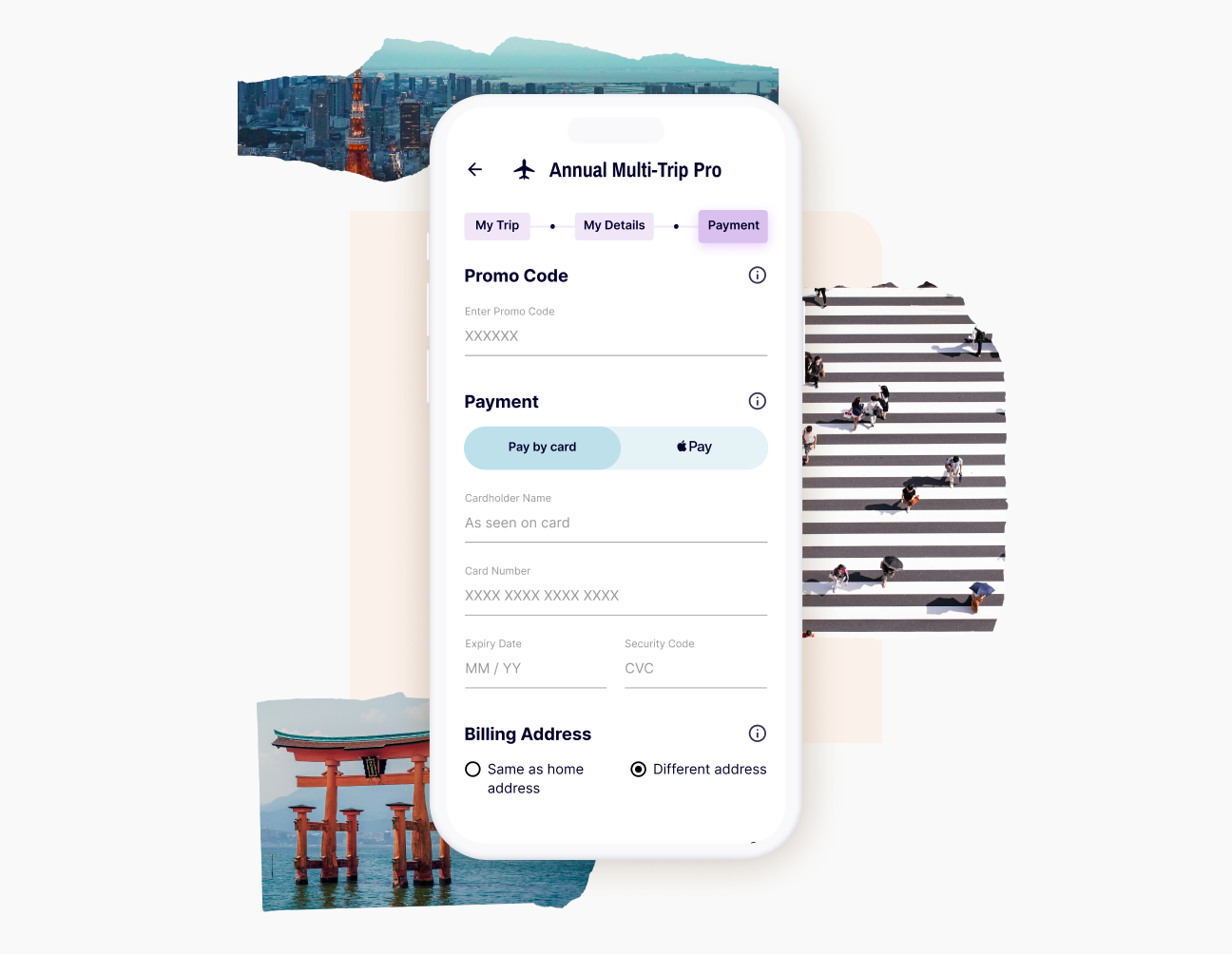 A mobile phone showing the payment page when purchasaing Gigasure Travel Insurane policy for Japan
