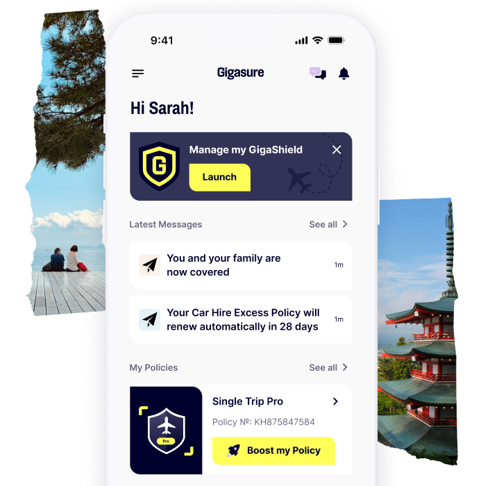 A mobile screen displaying the homepage for the Gigasure app