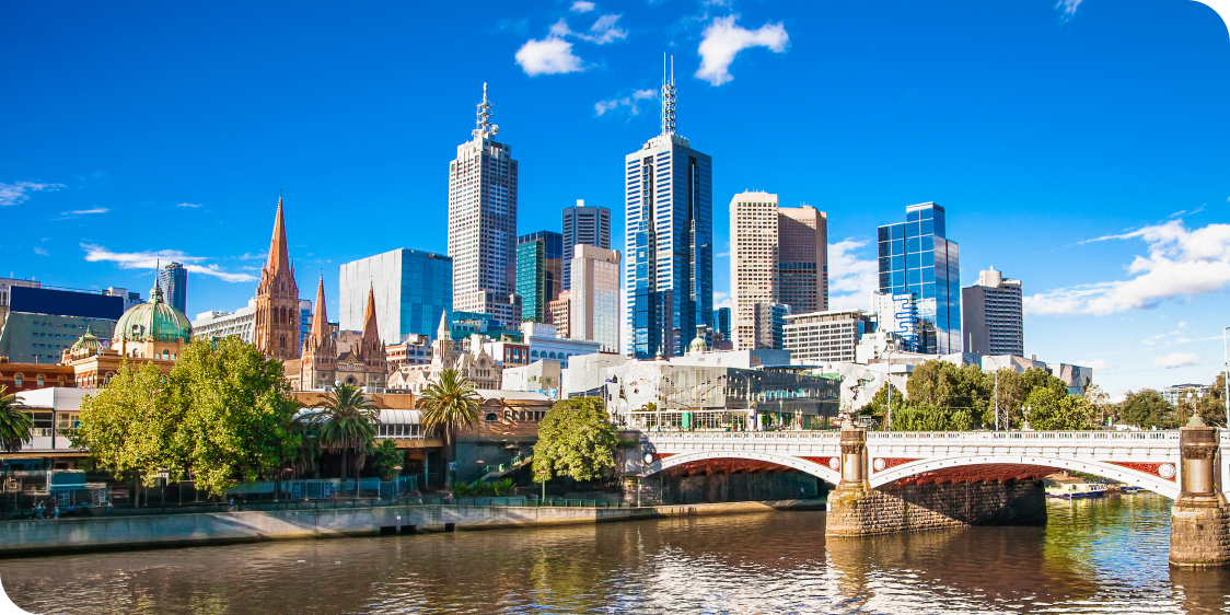 Melbourne skyline looking towards Flinders Street Station