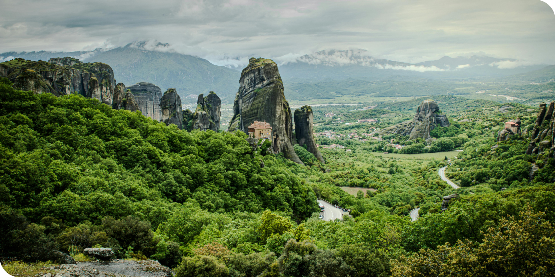 Forest and Rock Formations around Meteora Monastery in Greece