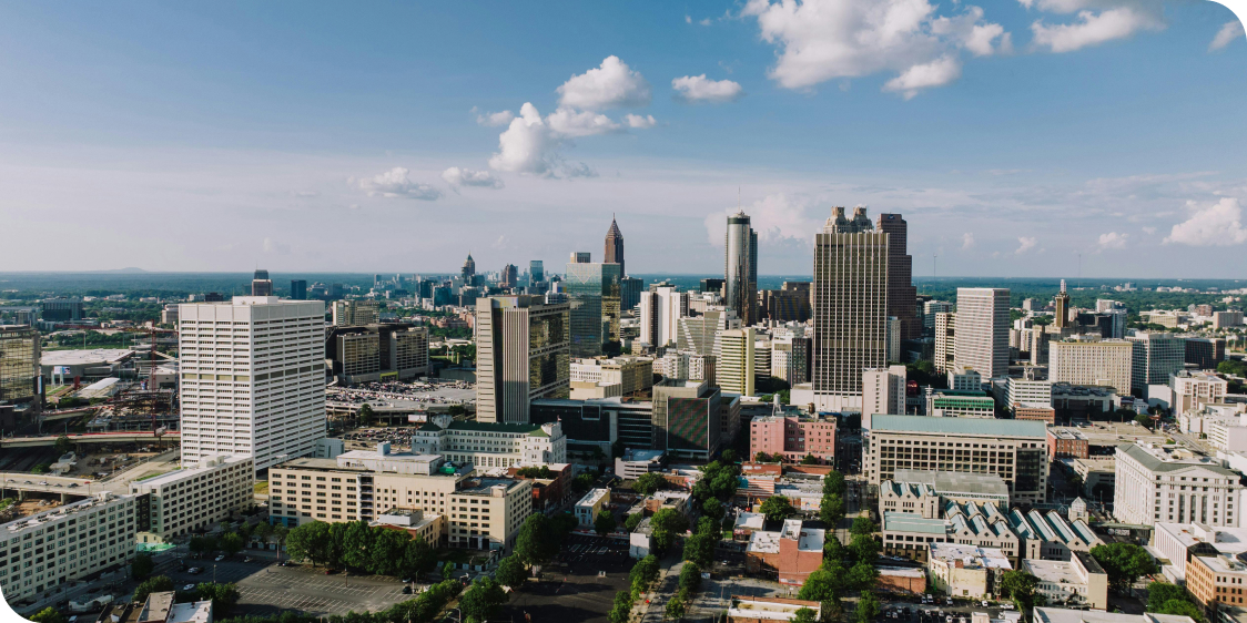 Atlanta, Georgia, United States Aerial View of Atlanta Skyline on a Sunny Day