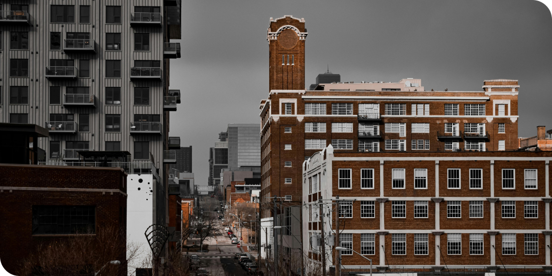 Kansas City, MO, United States View of a Street and Apartment Buildings in Kansas City, Missouri, USA  More info  Share