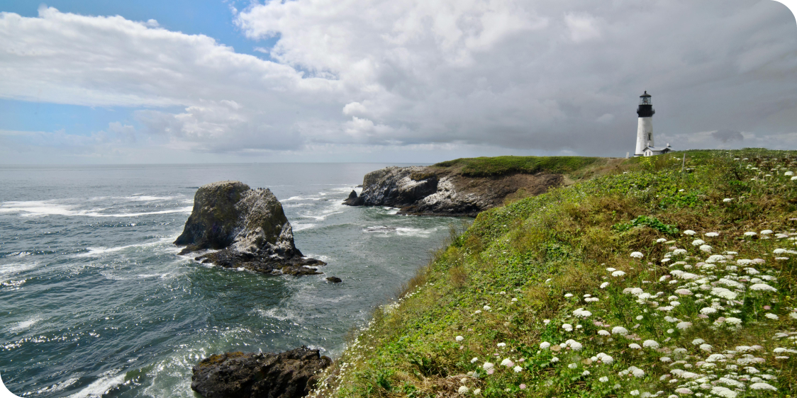 Newport, OR, United States White and Black Lighthouse on Green Grass Field Near the Ocean