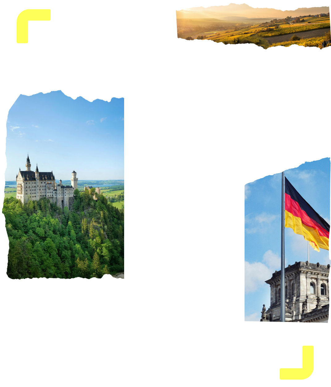 A collage of images with locations from Germany along with the German flag
