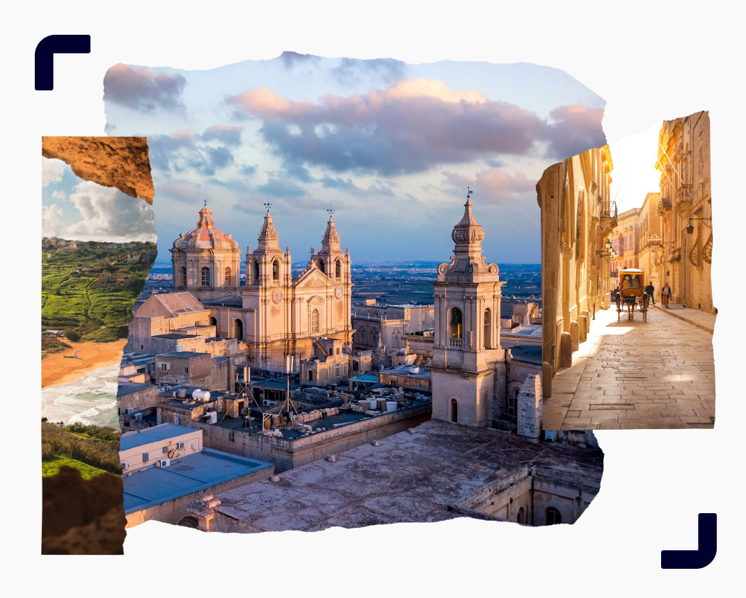 Stunning Maltese scenery with baroque cathedrals, sunlit stone streets, and panoramic island landscapes