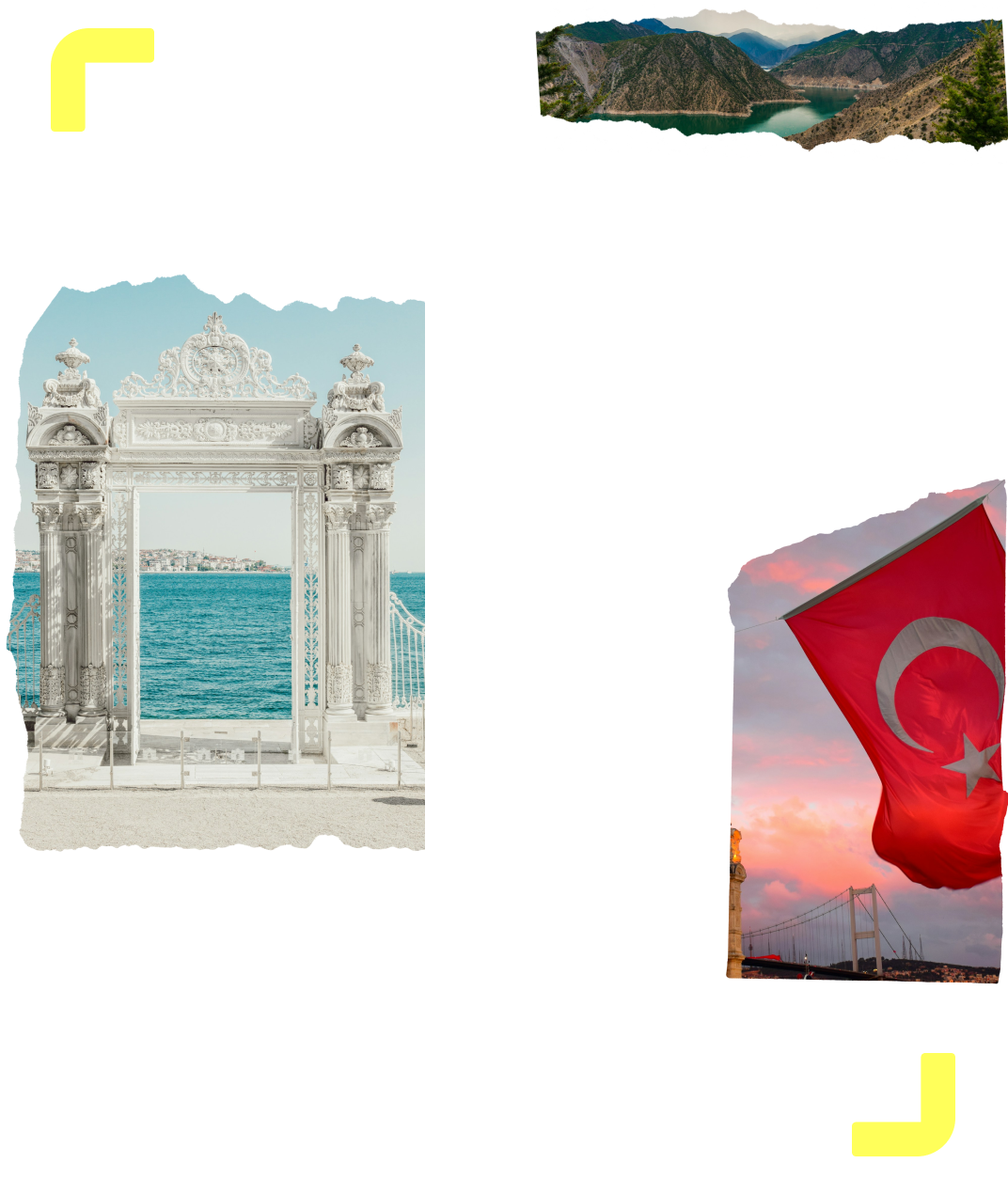 A collage of images with seaside views from Turkey along with the Turkish flag